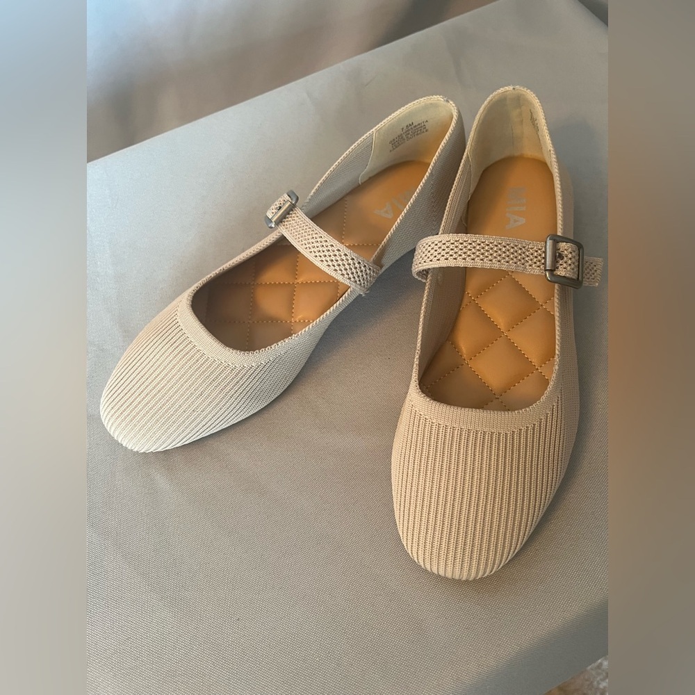 MIA Textured Cream Mary Jane Flats